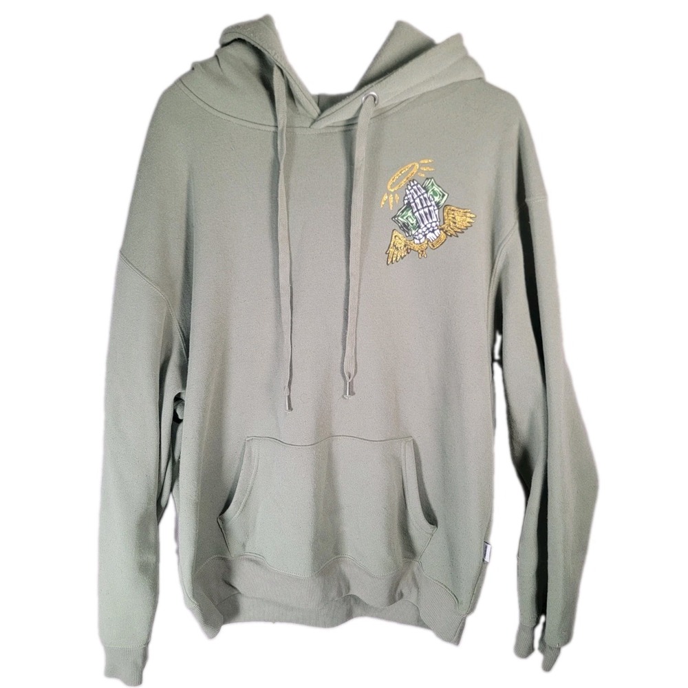 Cornerstore Bodega Mens XL Hoodie God‎ Bless My Money Sage Green Glitter Graphic